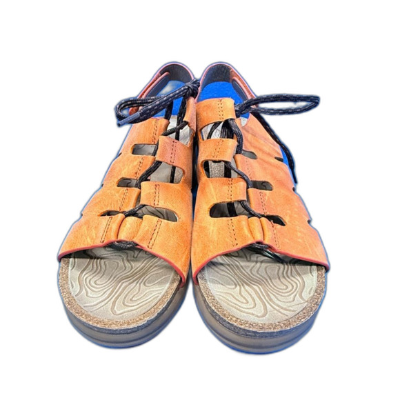 Bionica wedge orange leather sandals brown lace up  closure size 9.5 - Picture 7 of 14